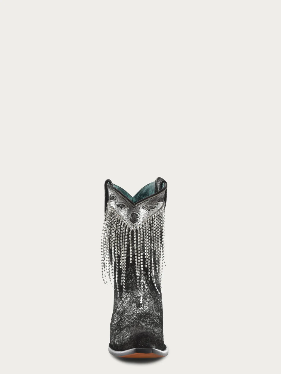 Z5252-WOMEN'S CRYSTALS FRINGE BLACK AND SILVER SNIP TOE ANKLE BOOT - Image 4