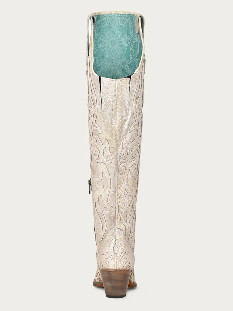 C3927 - WOMEN'S BEIGE GLITTER OVERLAY AND EMBROIDERY TALL TOP SNIP TOE COWBOY BOOT - Image 4