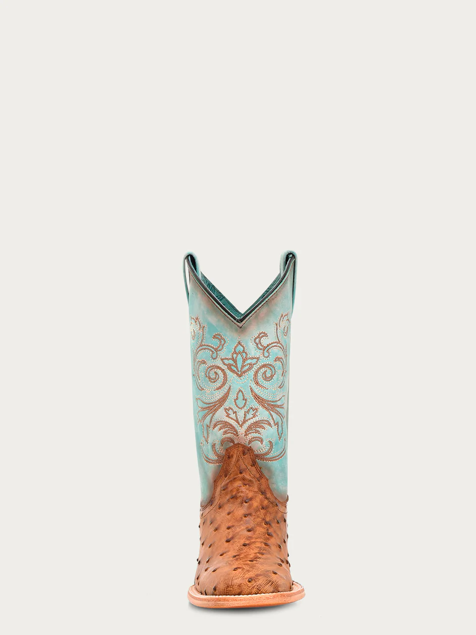 B5006 - WOMEN'S HONEY EMBROIDERY AND OSTRICH BLUE WIDE SQUARE TOE COWBOY BOOT - Image 4