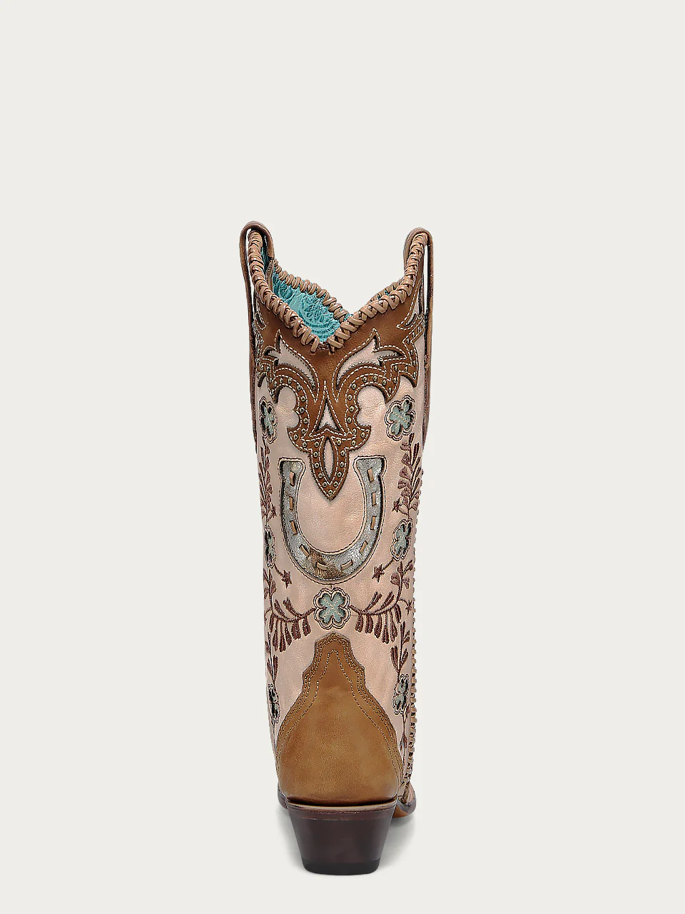 A4863 - WOMEN'S HONEY HORSESHOE OVERLAY EMBROIDERY STUDS HANDWOVEN SNIP TOE COWBOY BOOT - Image 5