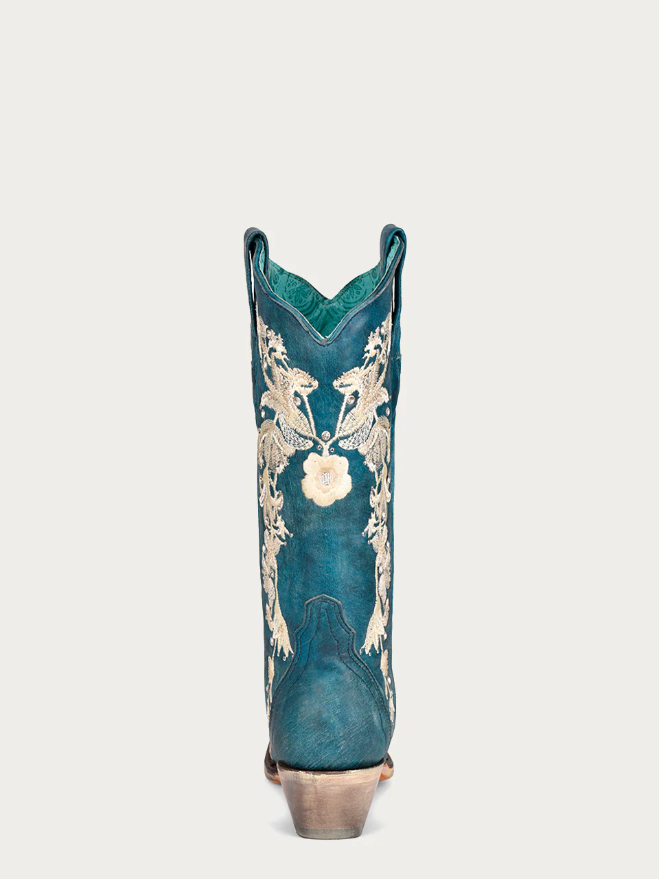 A4361 - WOMEN'S WHITE FLORAL EMBROIDERY WITH CRYSTALS NAVY BLUE SNIP TOE COWBOY BOOT - Image 5